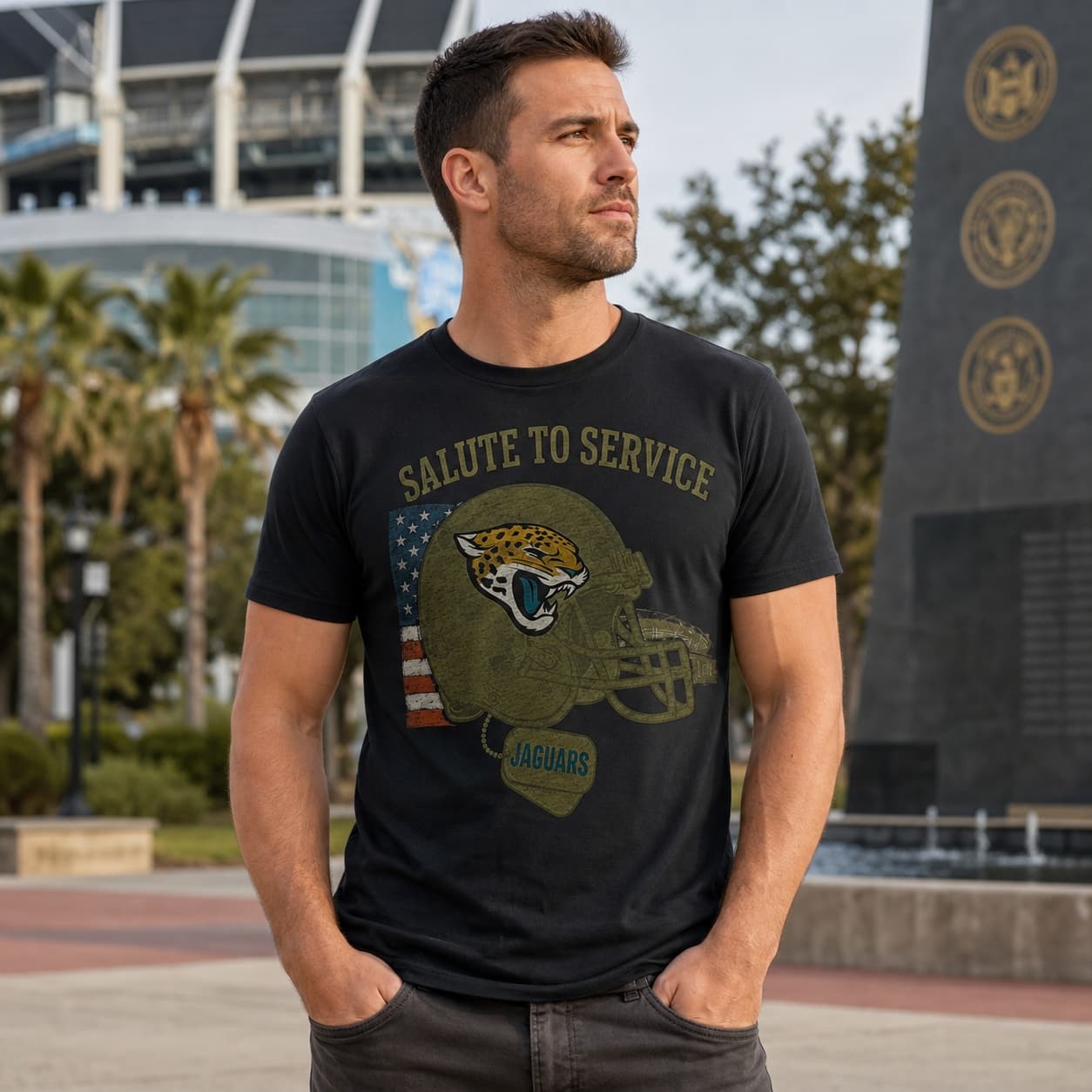 Jacksonville Jaguars Exclusive Retro Football Service Salute Artwork Shirt