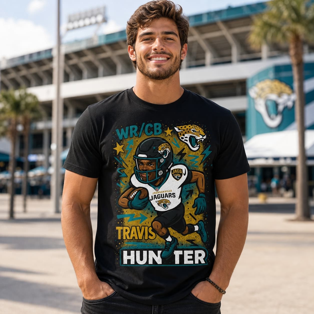 Jacksonville Jaguars Travis Hunter 1st Round Draft Exclusive Graffiti Football Artwork Shirt