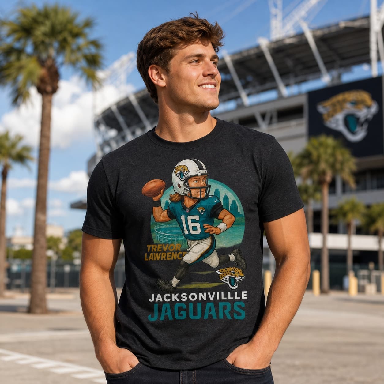 Jacksonville Jaguars Trevor Lawrence Exclusive Retro Football City Artwork Shirt