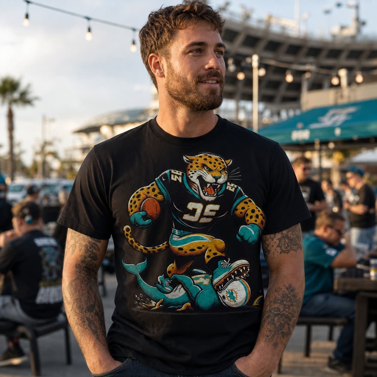 Jacksonville Jaguars vs. Miami Dolphins Retro Rivalry Football Artwork Shirt