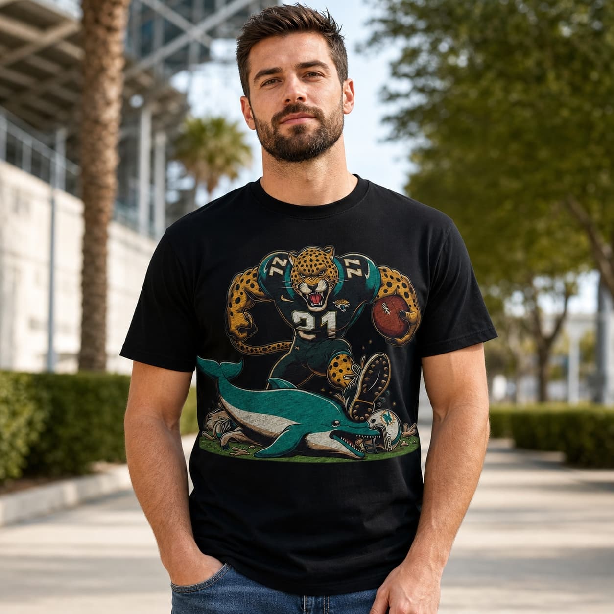 Jacksonville Jaguars vs. Miami Dolphins Retro Rivalry Jags Football Artwork Shirt