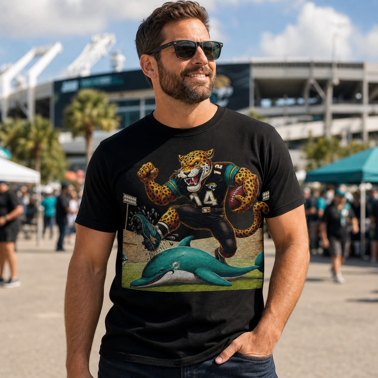 Jacksonville Jaguars vs. Miami Dolphins Retro Rivalry Jaxson de Ville Football Artwork Shirt