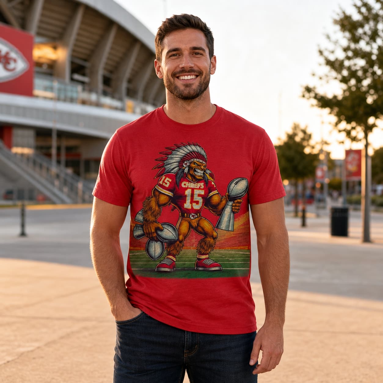 Kansas City Chiefs #15 3 Time Super Bowl Champs Vintage Football Mascot Artwork Shirt