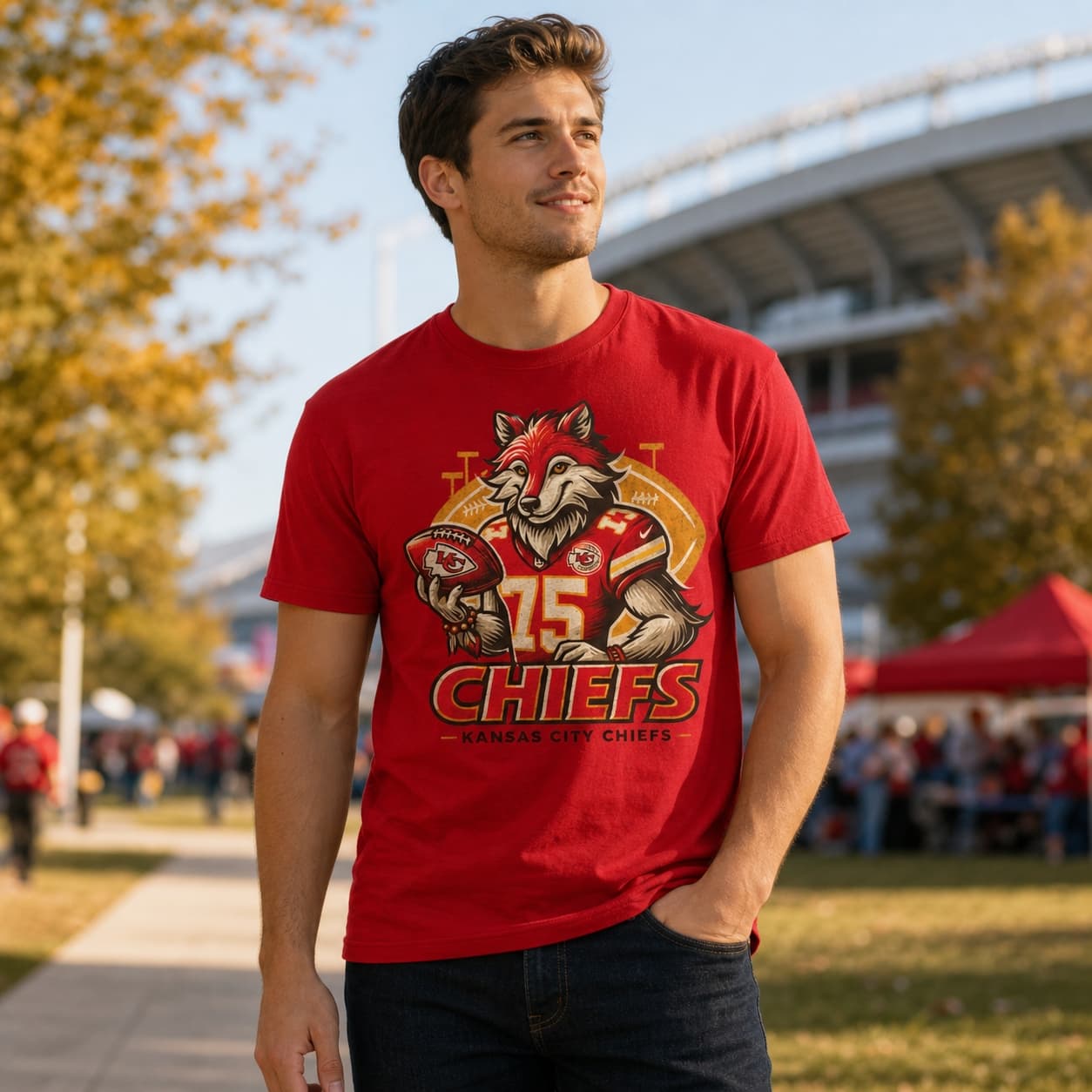 Kansas City Chiefs Exclusive Retro Football K.C. Wolf Artwork Shirt