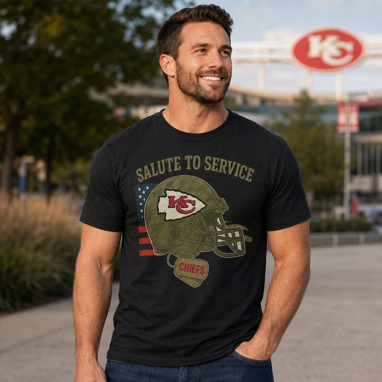Kansas City Chiefs Exclusive Retro Football Service Salute Artwork Shirt