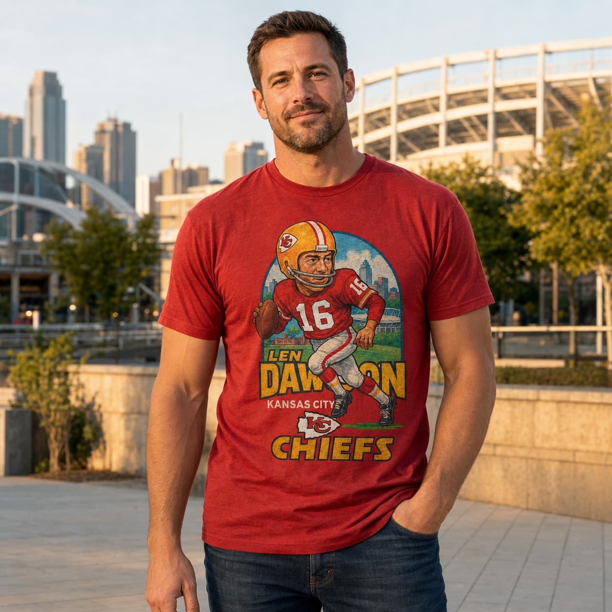 Kansas City Chiefs Len Dawson Exclusive Retro Football City Artwork Shirt