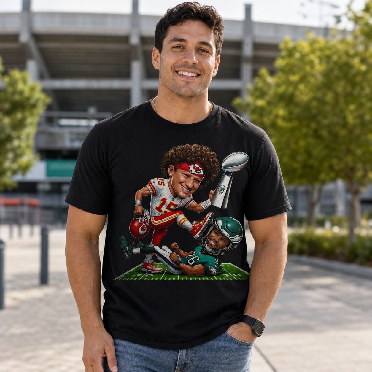 Kansas City Chiefs Mahomes vs. Philadelphia Eagles Saquon Exclusive Retro Rivalries Football Super Bowl Stomp Artwork Shirt