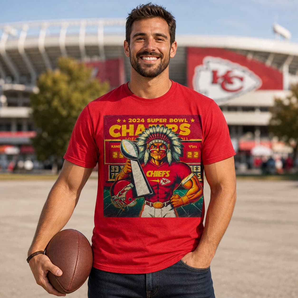 Kansas City Chiefs Retro 2024 Super Bowl Champs Football Artwork Shirt