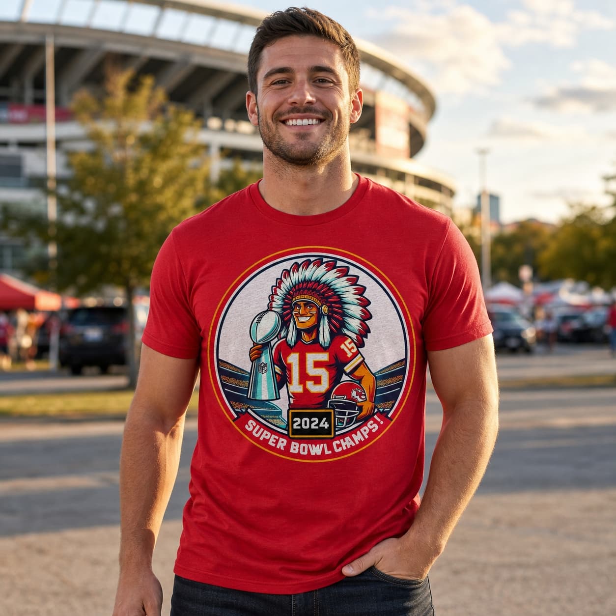 Kansas City Chiefs Retro 2024 Super Bowl Champs Football Circle Artwork Shirt