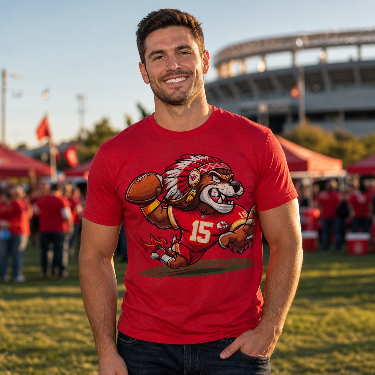 Kansas City Chiefs Retro Football Mascot Artwork Heather T-Shirt