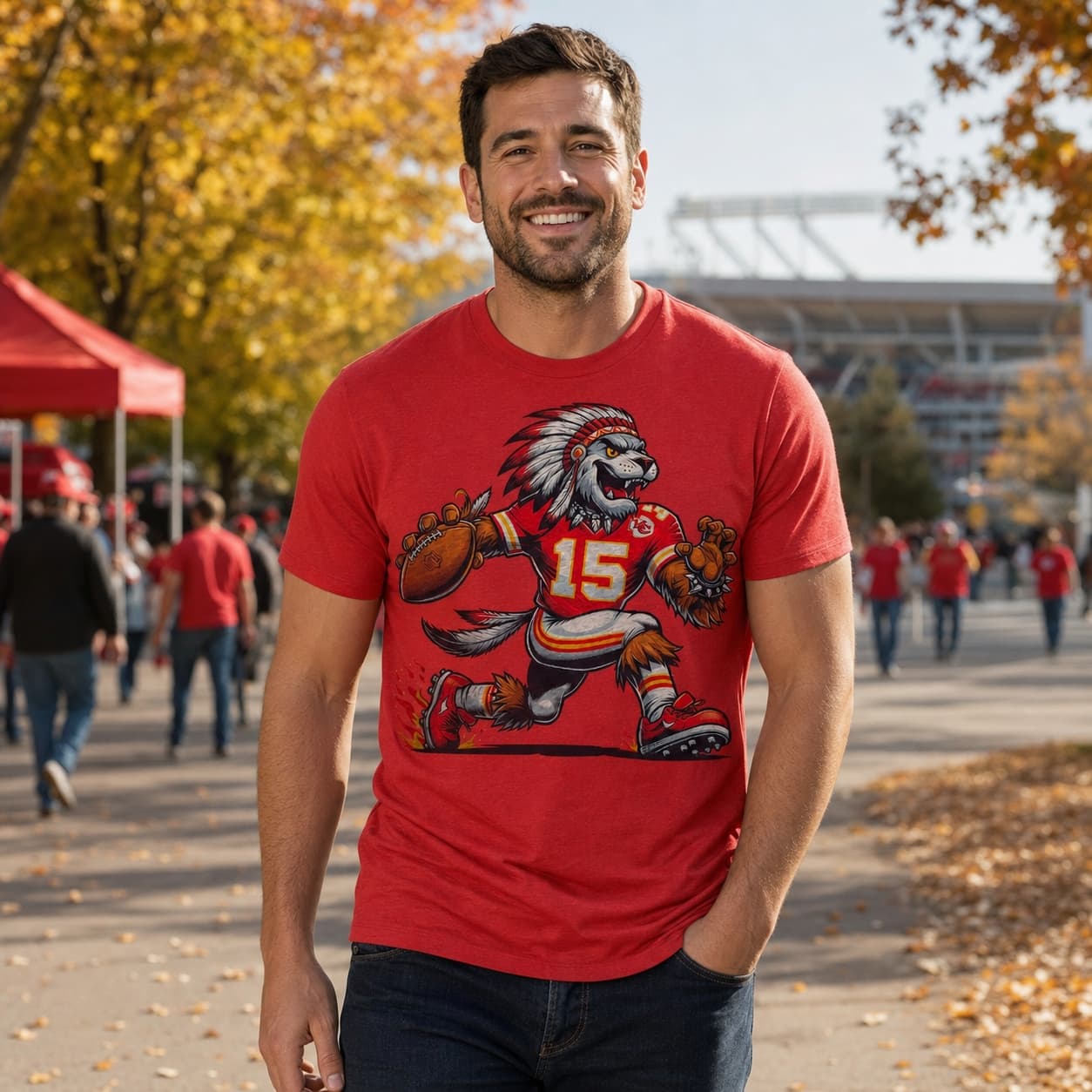 Kansas City Chiefs Retro Running Fire Football Mascot Artwork Shirt
