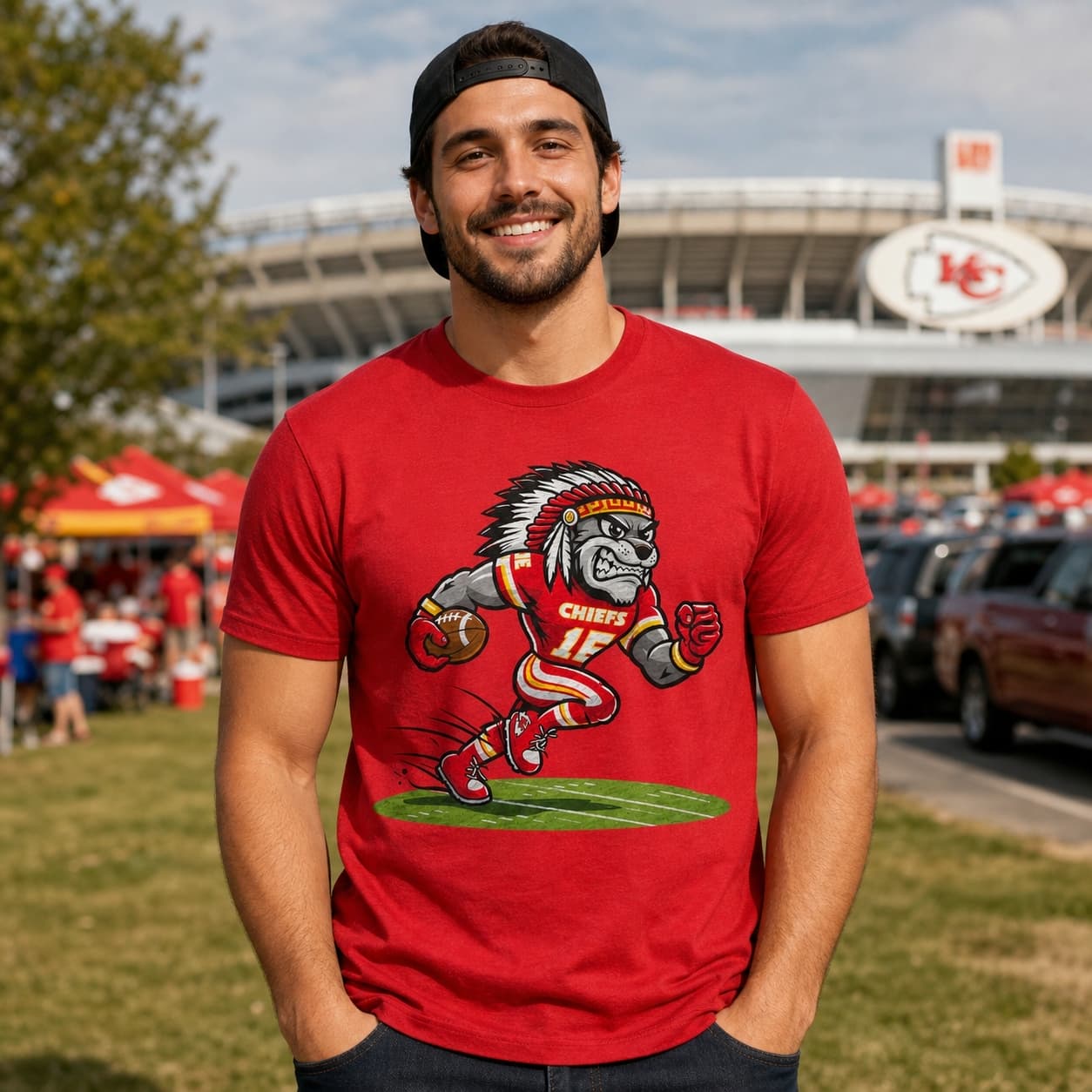 Kansas City Chiefs Retro Running Football Mascot Artwork Shirt