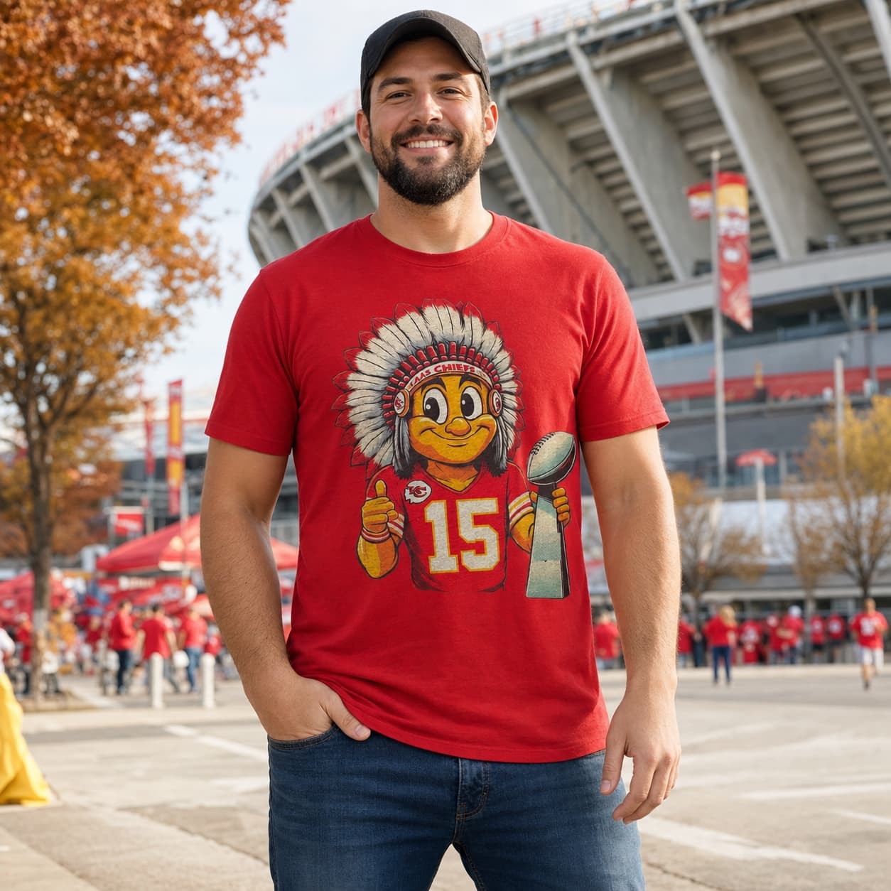 Kansas City Chiefs Retro Super Bowl Champs Football Trophy Artwork Shirt