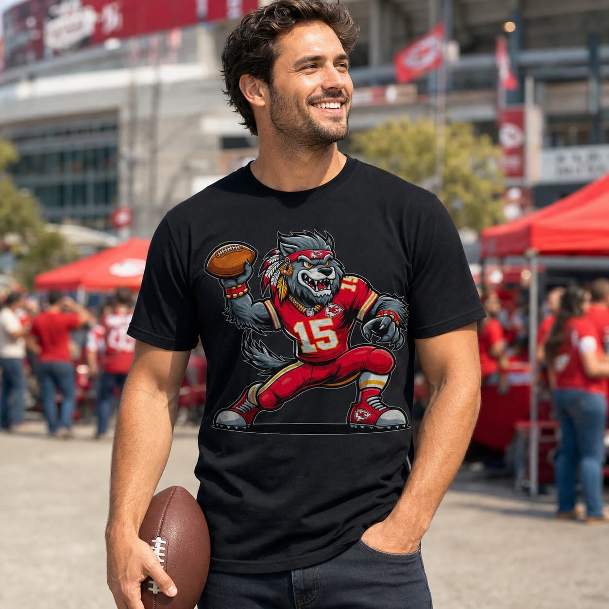 Kansas City Chiefs Retro Throwing Football Mascot Artwork Shirt