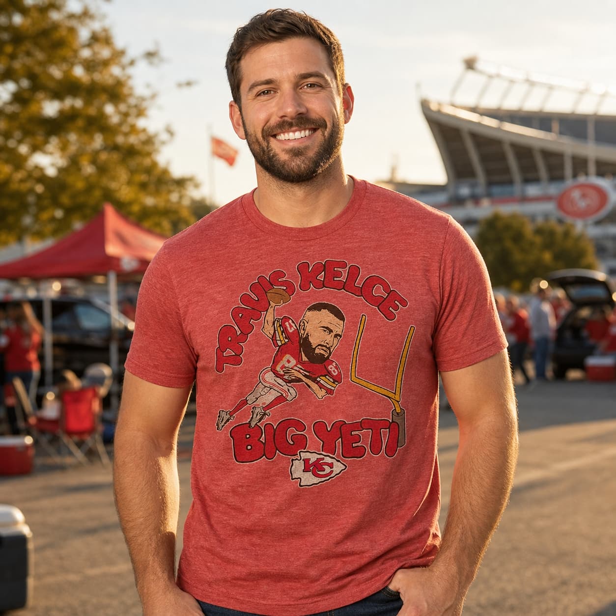 Kansas City Chiefs Retro Travis Big Yeti Kelce Football Artwork Heather T-Shirt