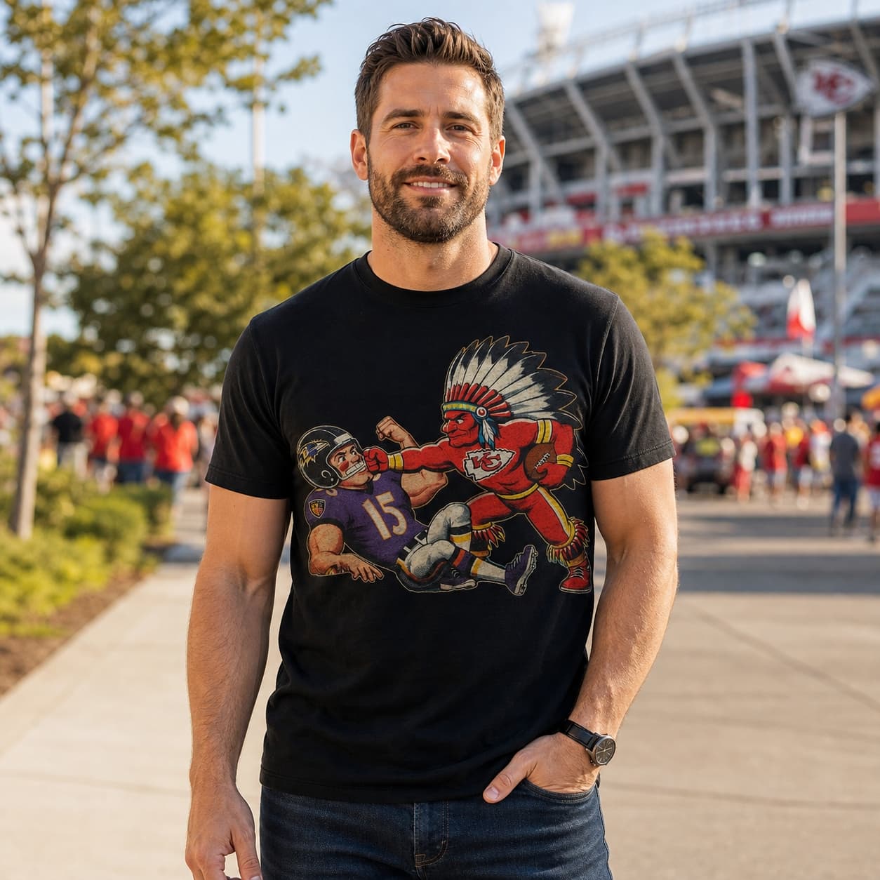 Kansas City Chiefs vs. Baltimore Ravens Retro Rivalry Football Mascot 1996 Artwork Shirt