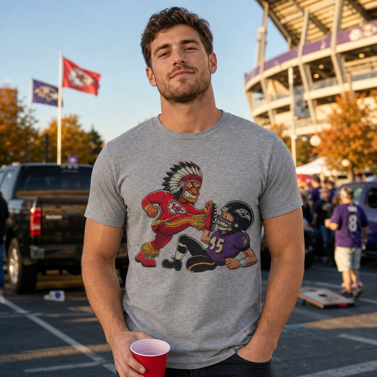 Kansas City Chiefs vs. Baltimore Ravens Retro Rivalry Football Mascot 1997 Artwork Shirt