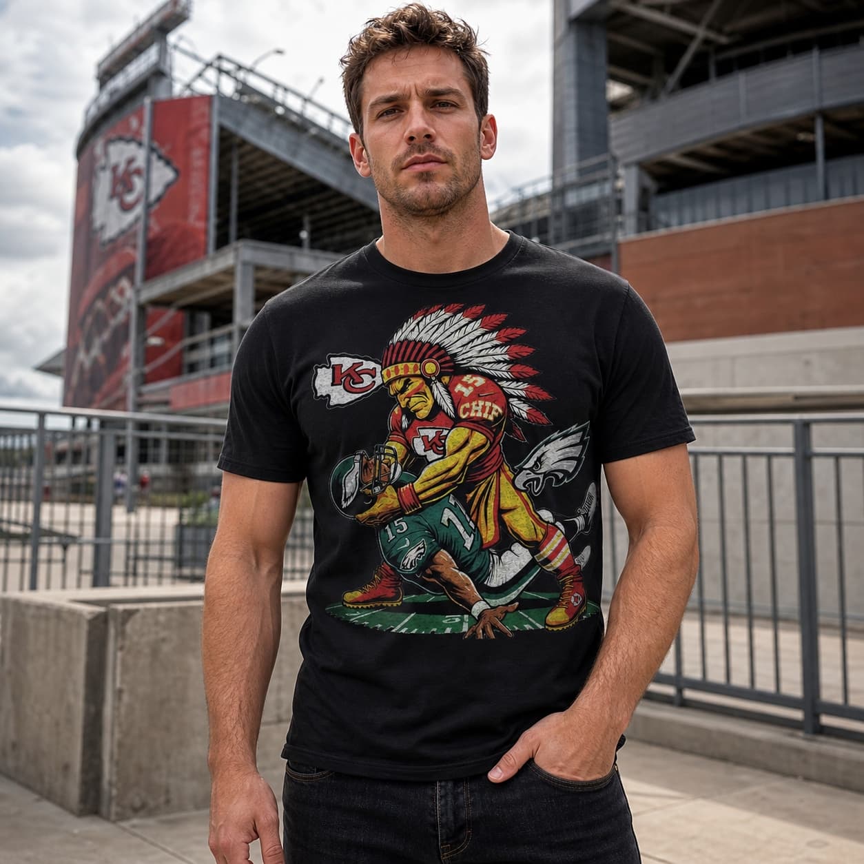 Kansas City Chiefs vs. Philadelphia Eagles Exclusive Retro Rivalries Football Choke Artwork Shirt