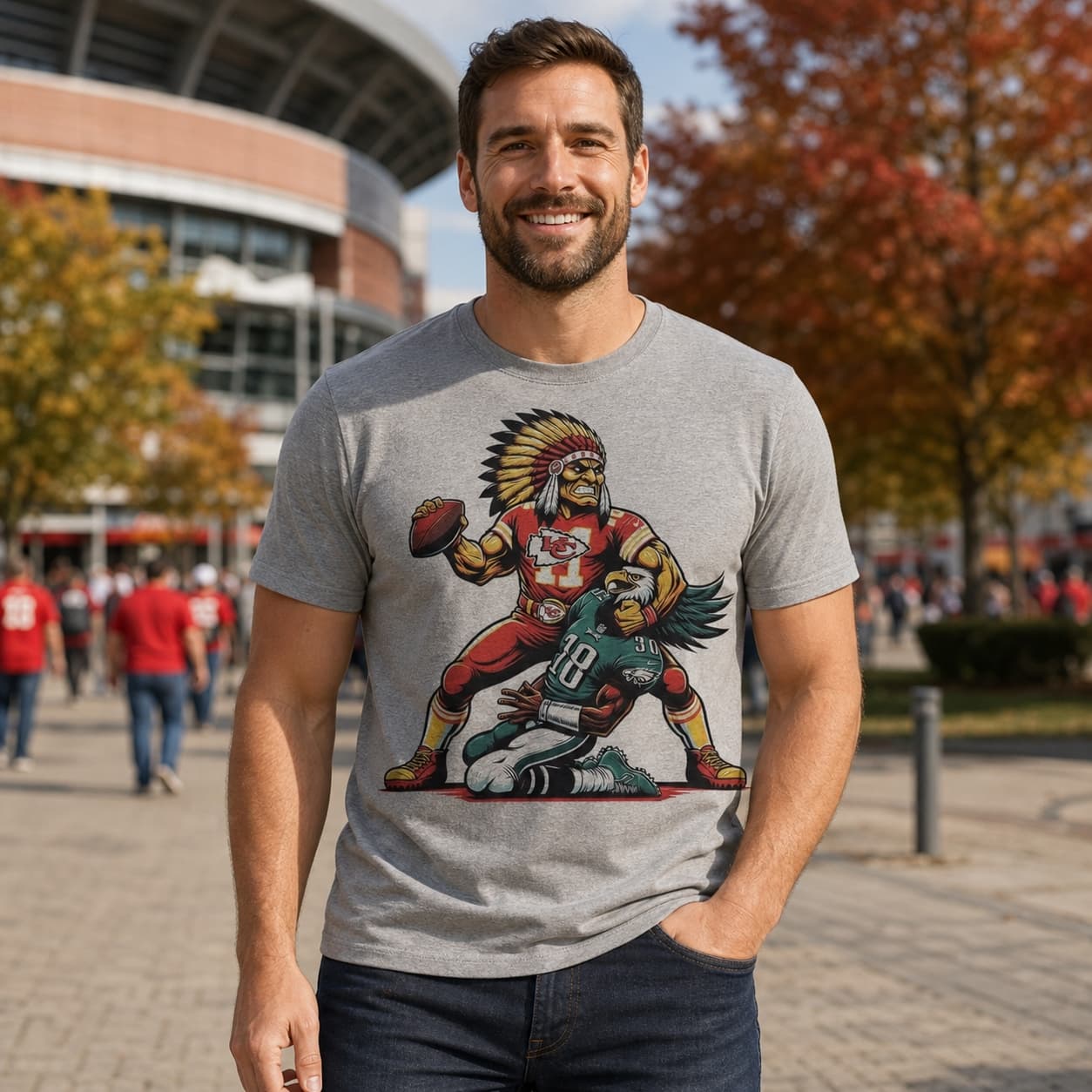 Kansas City Chiefs vs. Philadelphia Eagles Exclusive Retro Rivalries Football Headlock Artwork Shirt
