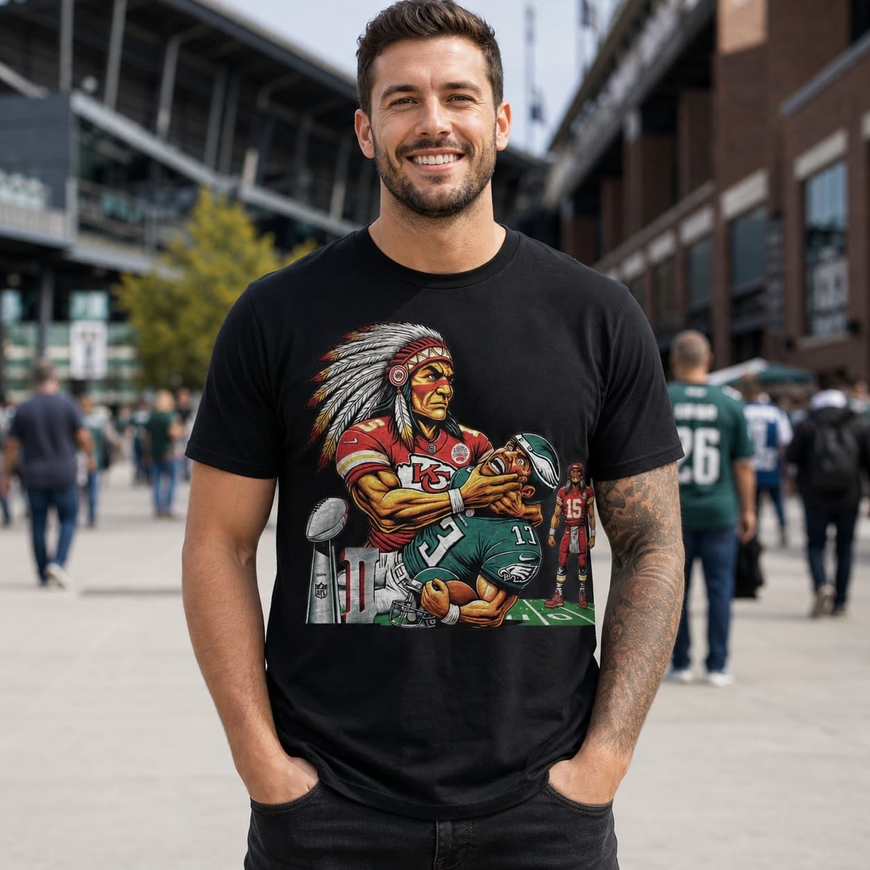 Kansas City Chiefs vs. Philadelphia Eagles Exclusive Retro Rivalries Football Super Bowl Championship Artwork Heather T-Shirt