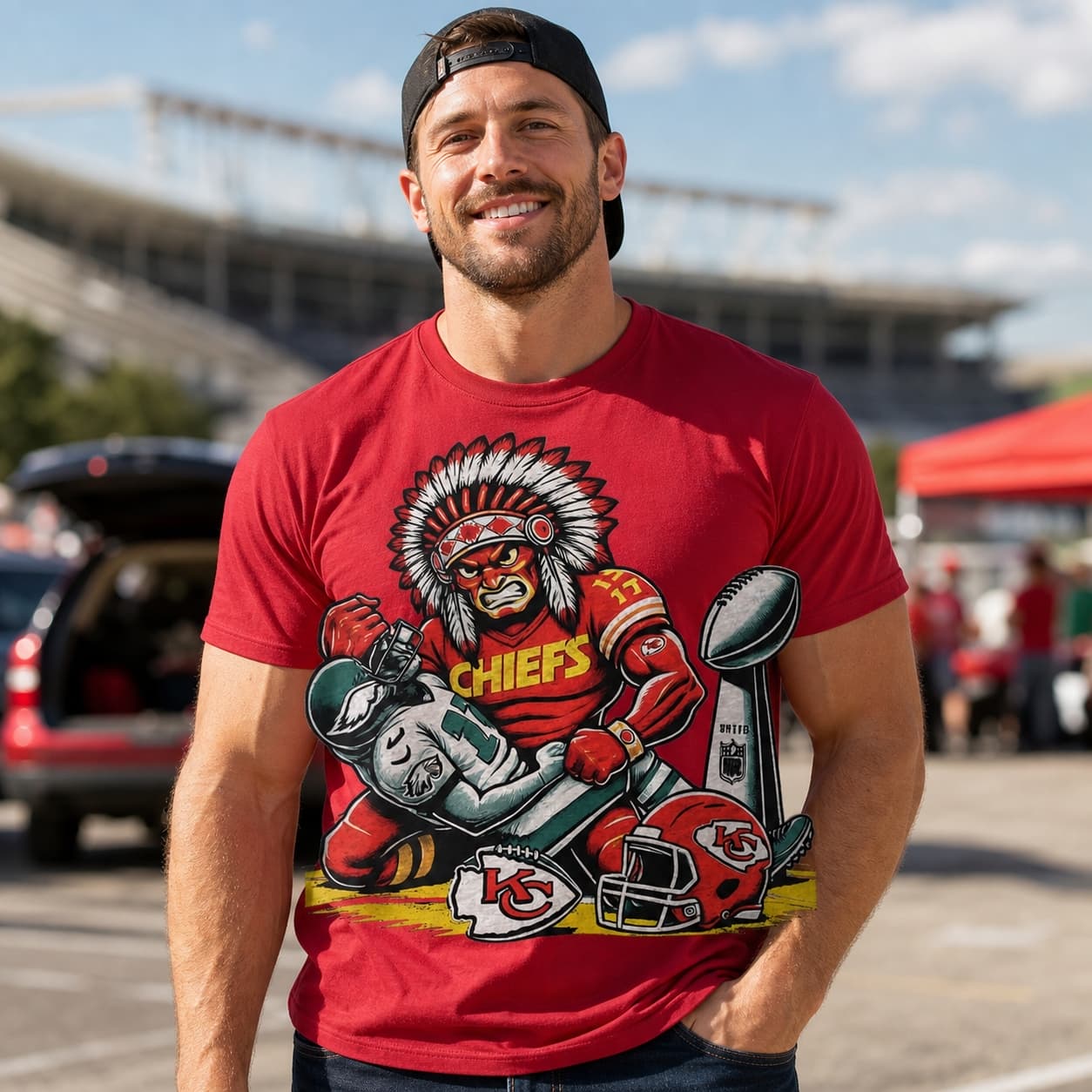 Kansas City Chiefs vs. Philadelphia Eagles Exclusive Retro Rivalries Football Super Bowl Trophy Artwork Shirt