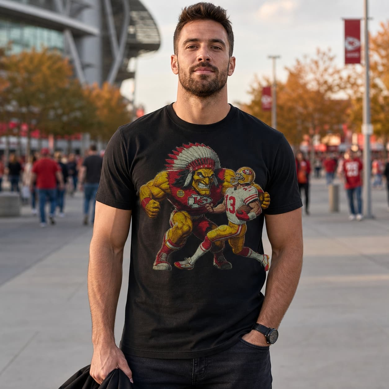 Kansas City Chiefs vs. San Francisco 49ers Retro Rivalry Football Battle Mascot Artwork Shirt