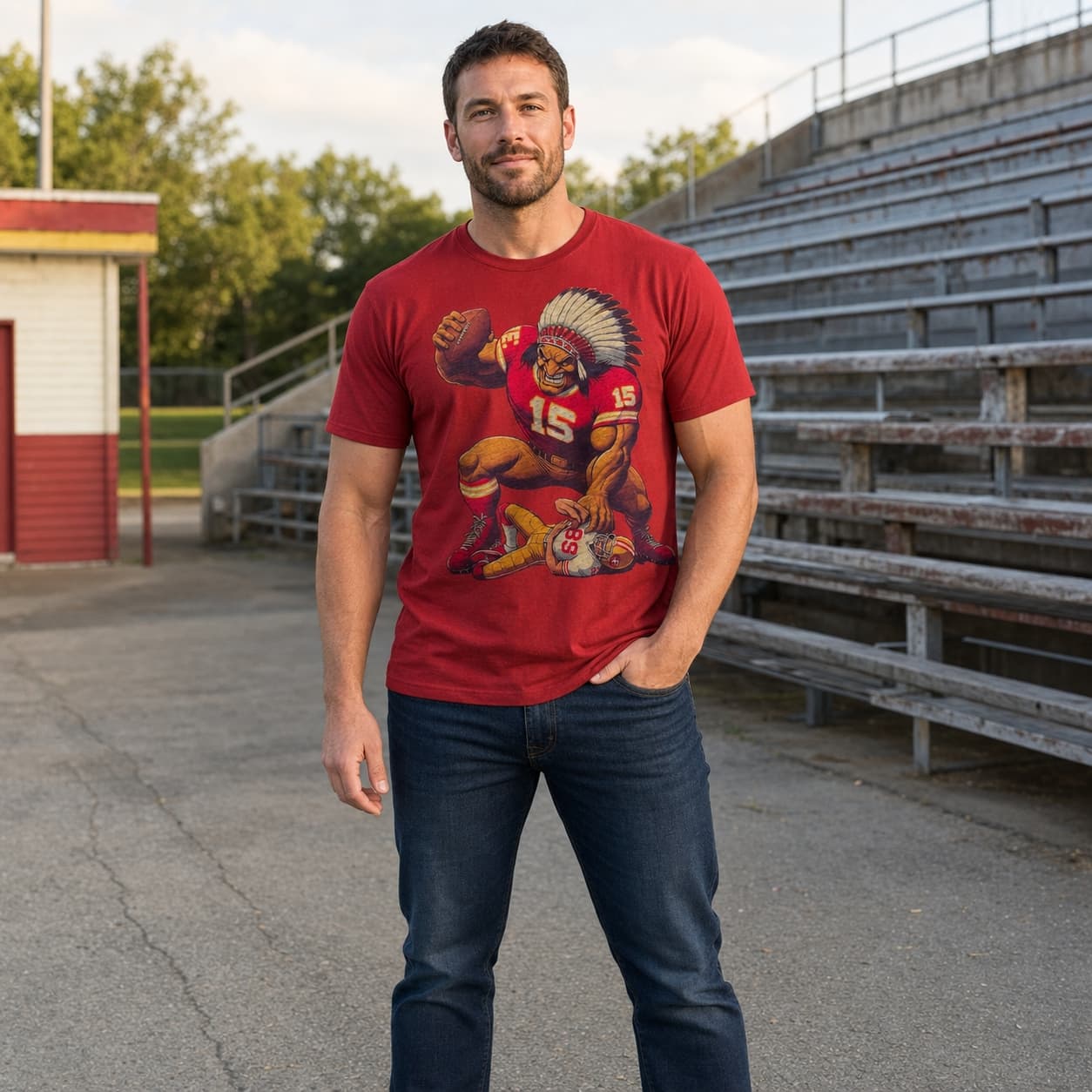 Kansas City Chiefs vs. San Francisco 49ers Retro Rivalry Football Crazy Mascot Artwork Heather T-Shirt