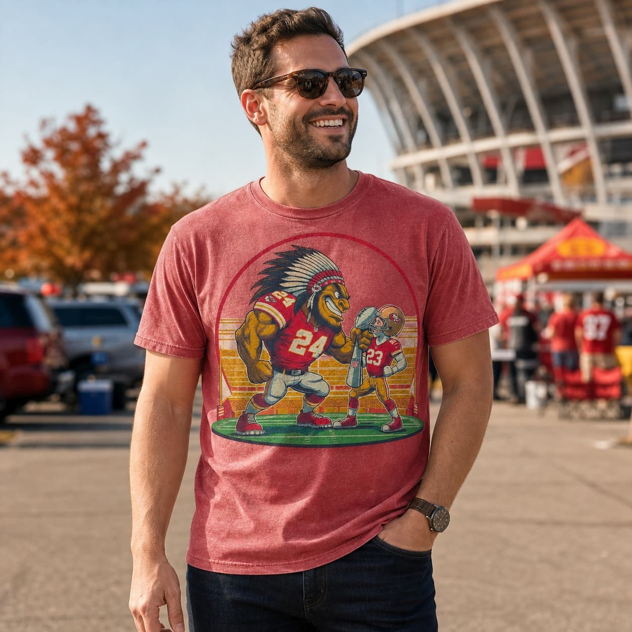 Kansas City Chiefs vs. San Francisco 49ers Retro Rivalry Super Bowl Champs Football Artwork Style 3