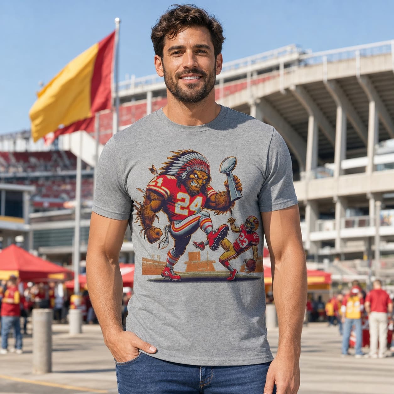 Kansas City Chiefs vs. San Francisco 49ers Retro Rivalry Super Bowl Champs Football Artwork Style 5