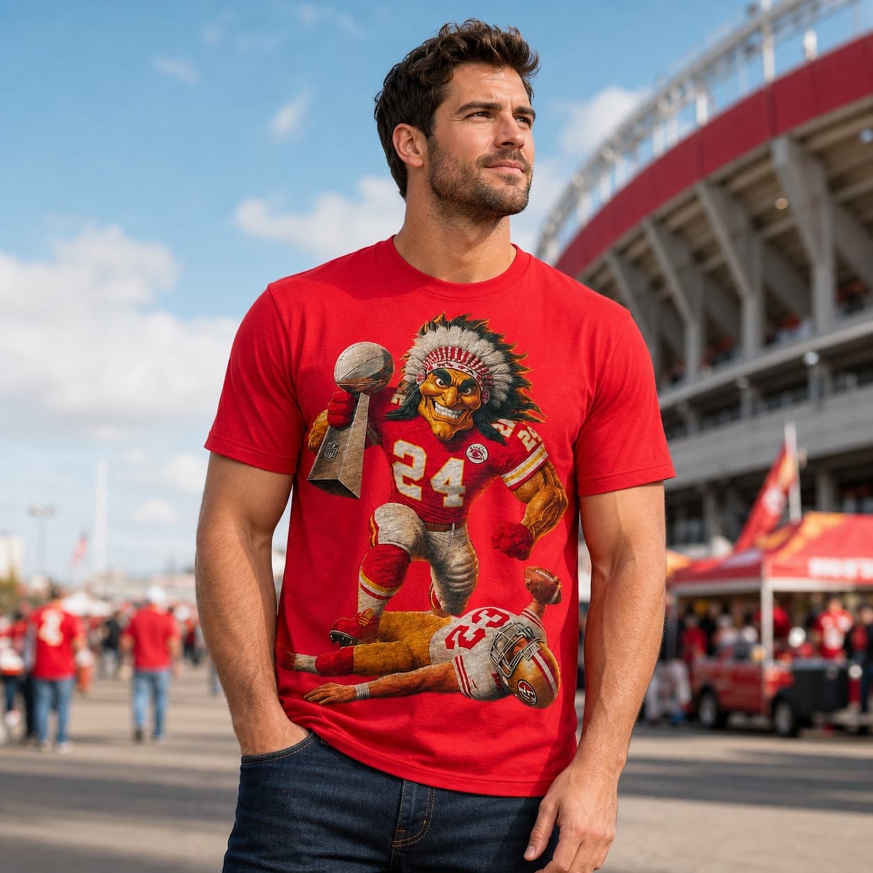 Kansas City Chiefs vs. San Francisco 49ers Retro Rivalry Super Bowl Champs Football Artwork Style 6