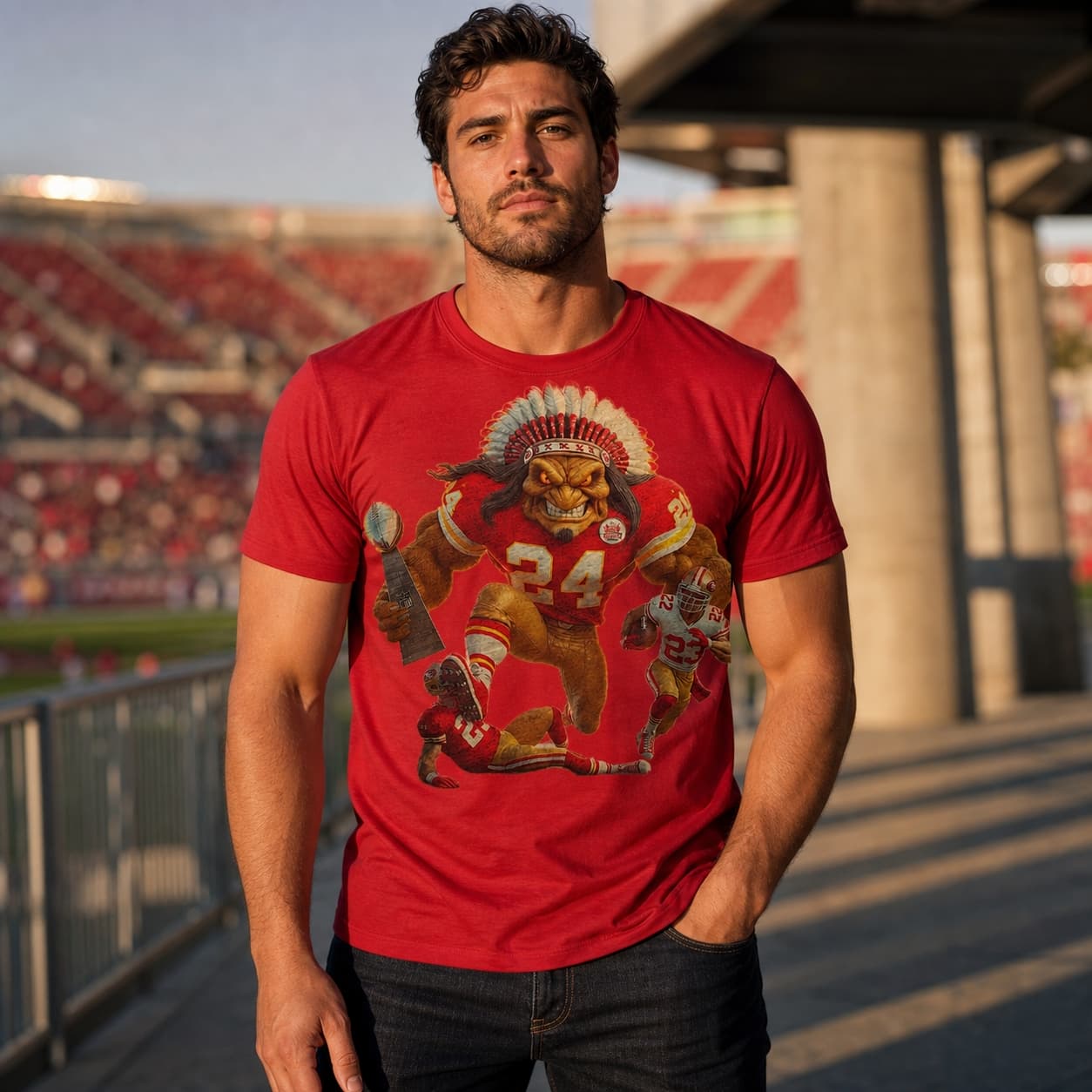 Kansas City Chiefs vs. San Francisco 49ers Retro Rivalry Super Bowl Champs Football Artwork Style 9