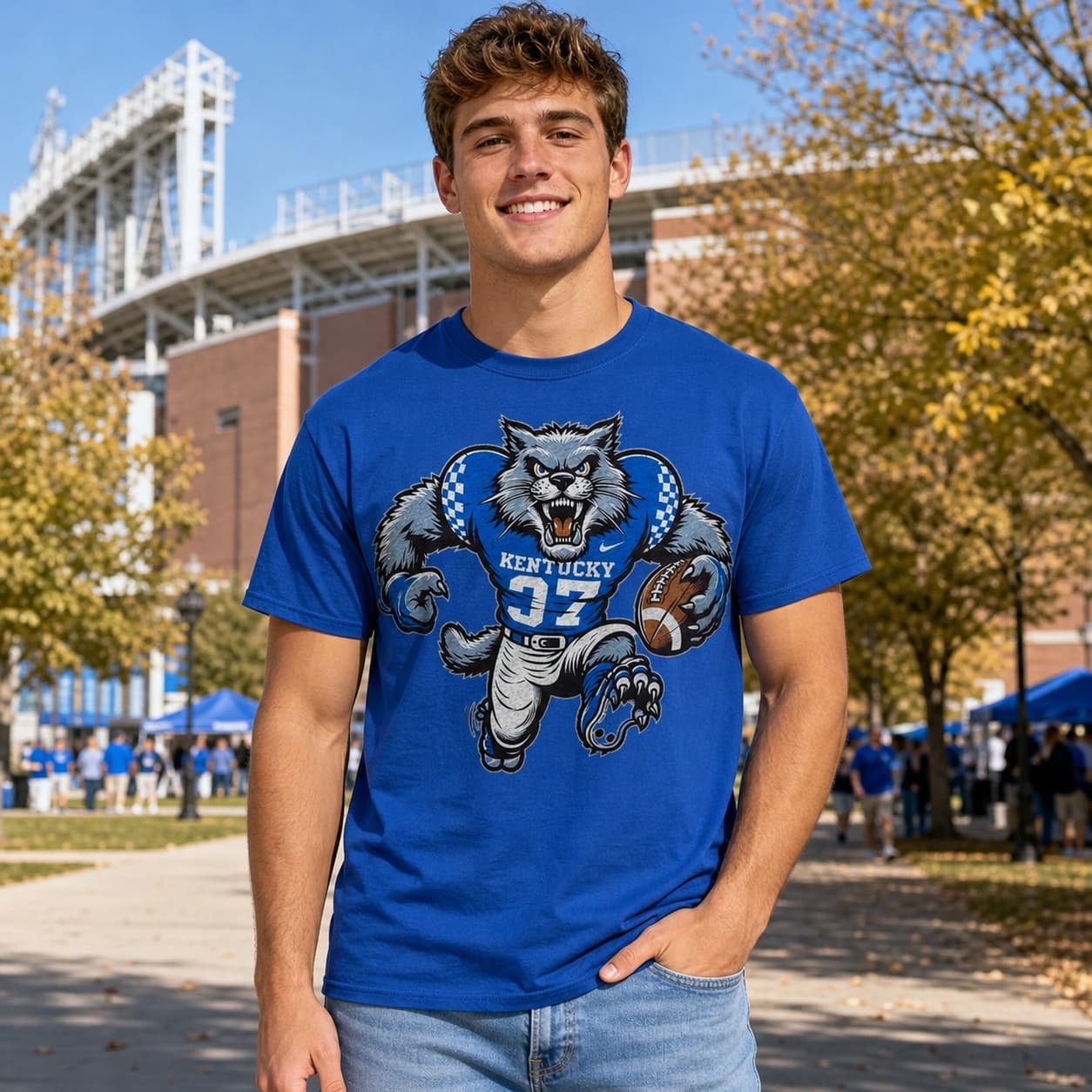 Kentucky Wildcats Exclusive Retro Football Scratch Mascot Artwork Shirt