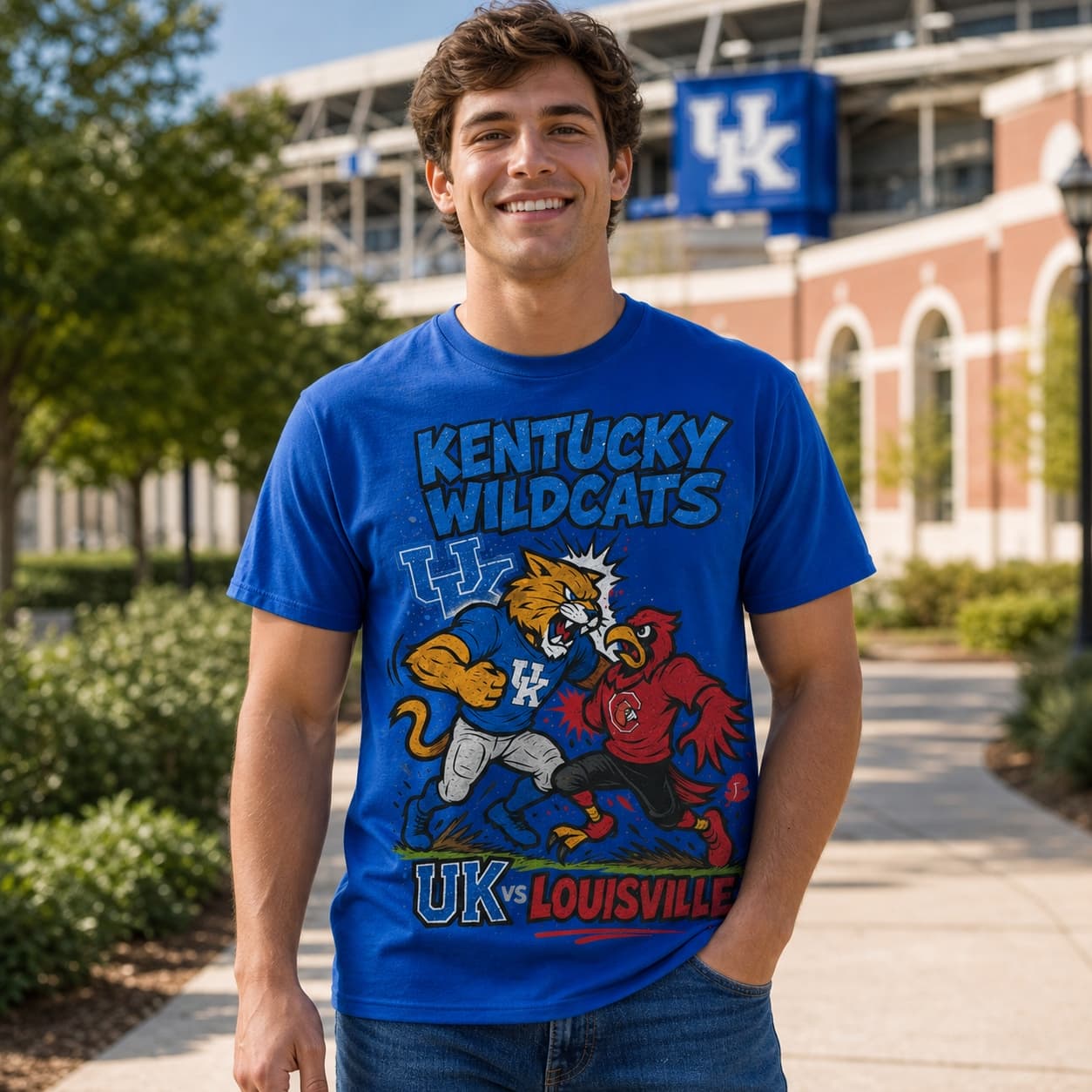 Kentucky Wildcats vs. Louisville Cardinals Retro Rivals Football Artwork Shirt