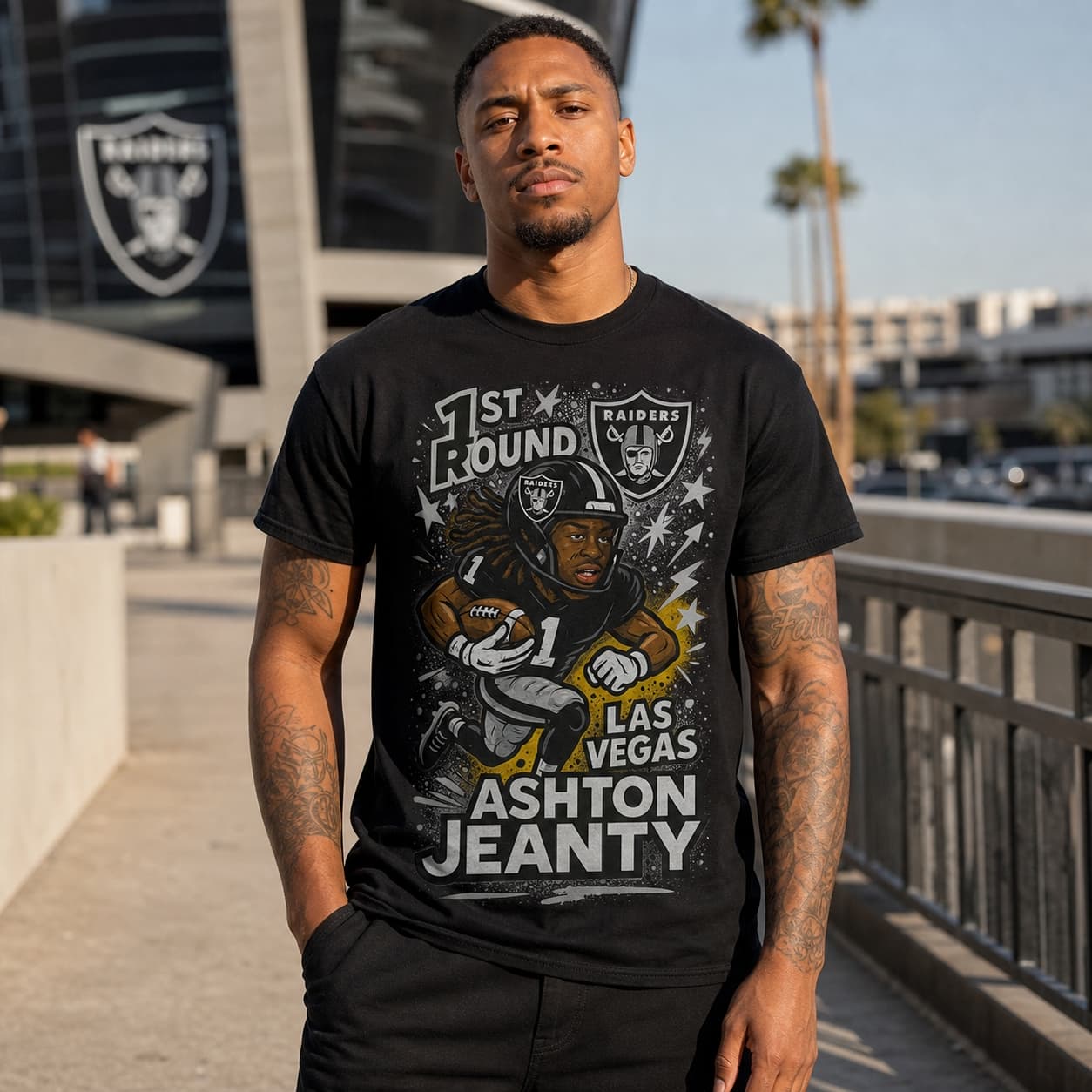 Las Vegas Raiders Ashton Jeanty 1st Round Draft Exclusive Graffiti Football Artwork Shirt