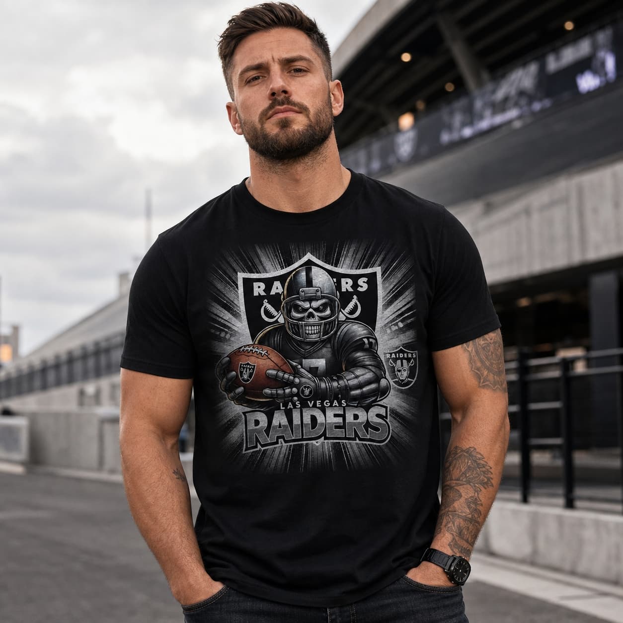 Las Vegas Raiders Exclusive Retro Football Artwork Heather T-Shirt