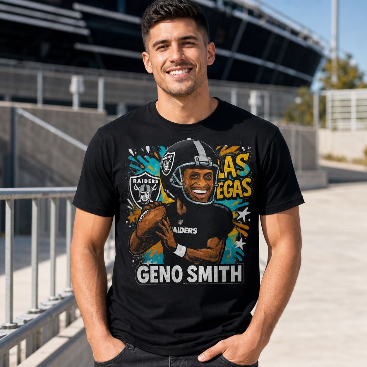 Las Vegas Raiders Geno Smith Exclusive Caricature Football Artwork Shirt