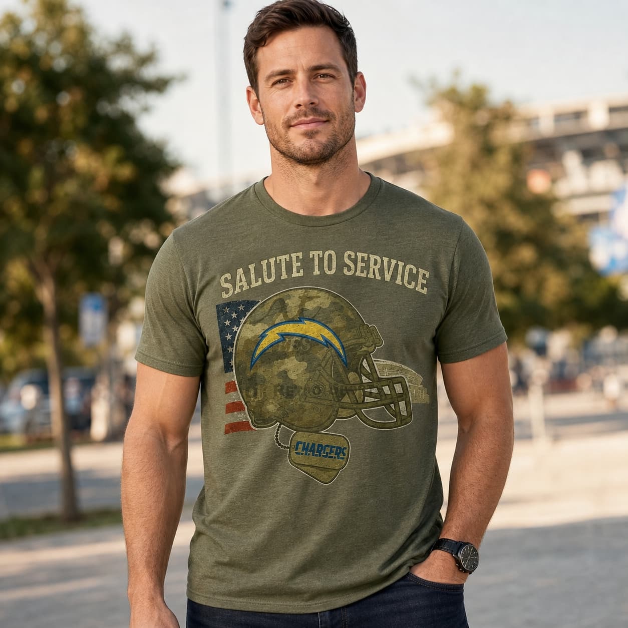 Los Angeles Chargers Exclusive Retro Football Service Salute Artwork Shirt