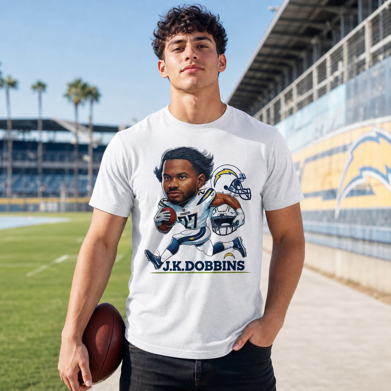 Los Angeles Chargers J.K. Dobbins Exclusive Retro Football Artwork Shirt