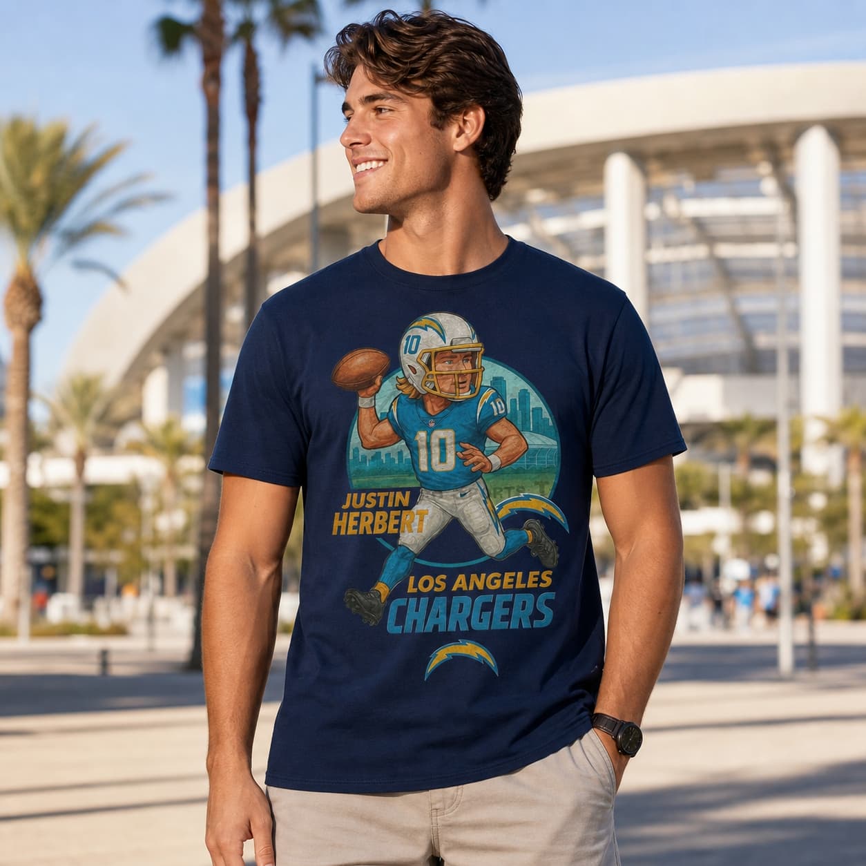 Los Angeles Chargers Justin Herbert Exclusive Retro Football City Artwork Shirt