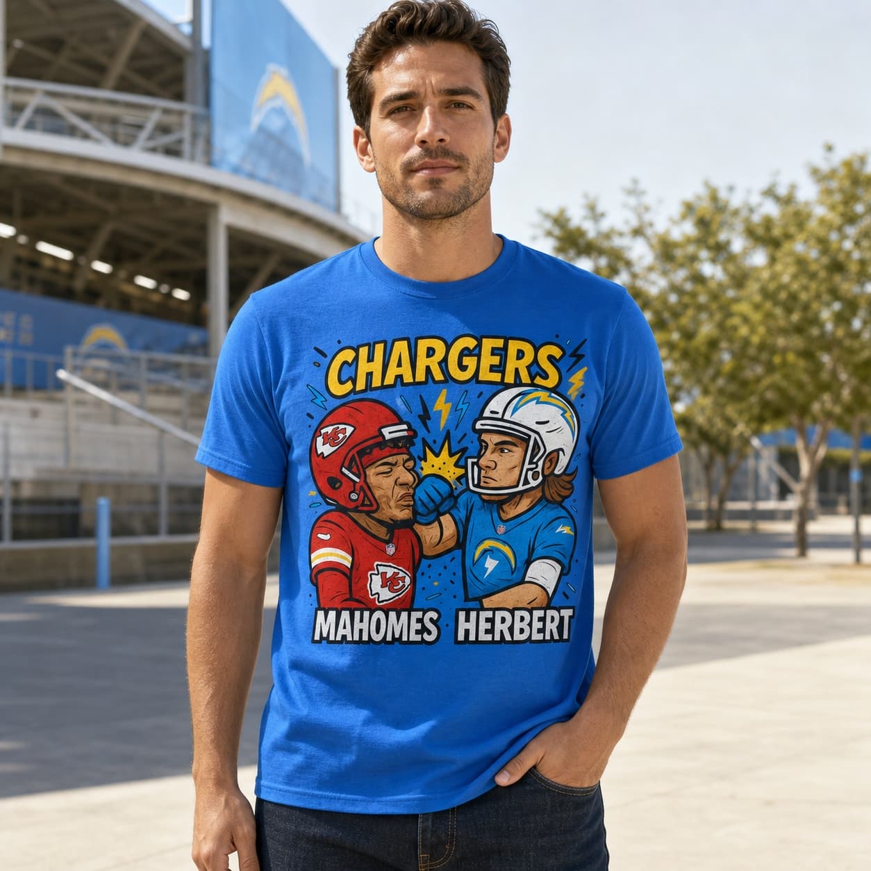 Los Angeles Chargers Justin Herbert vs. Kansas City Chiefs Patrick Mahomes Exclusive Retro Rivalries Football Artwork Shirt