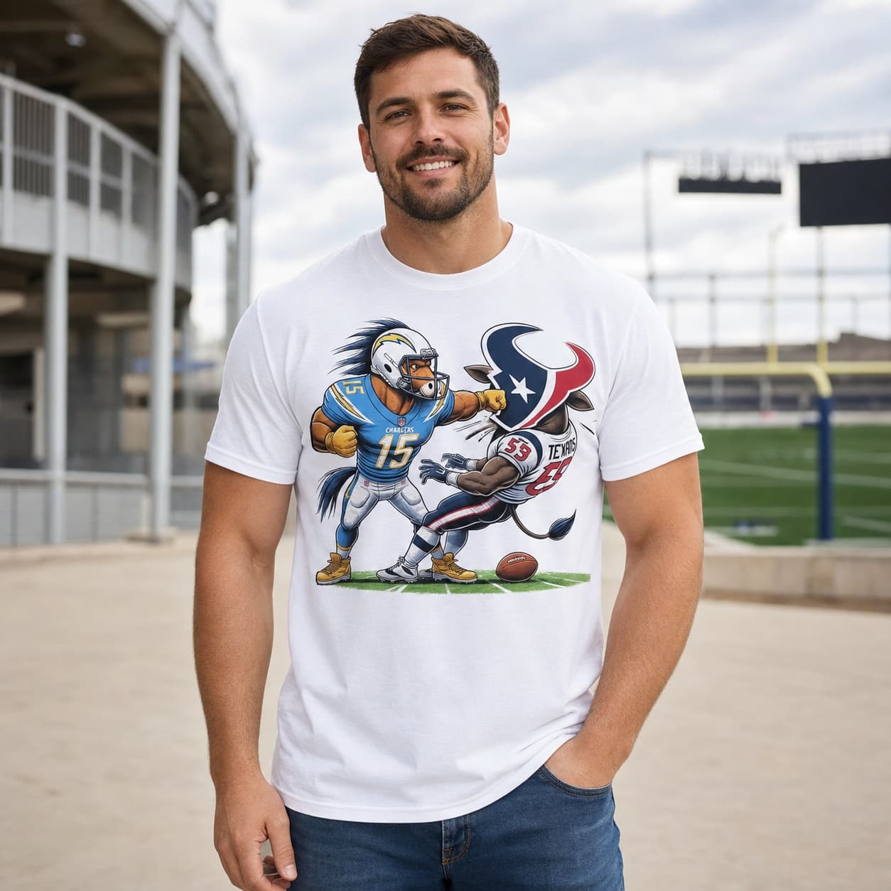 Los Angeles Chargers vs. Houston Texans Exclusive Retro Rivalries Football Punch Artwork Shirt