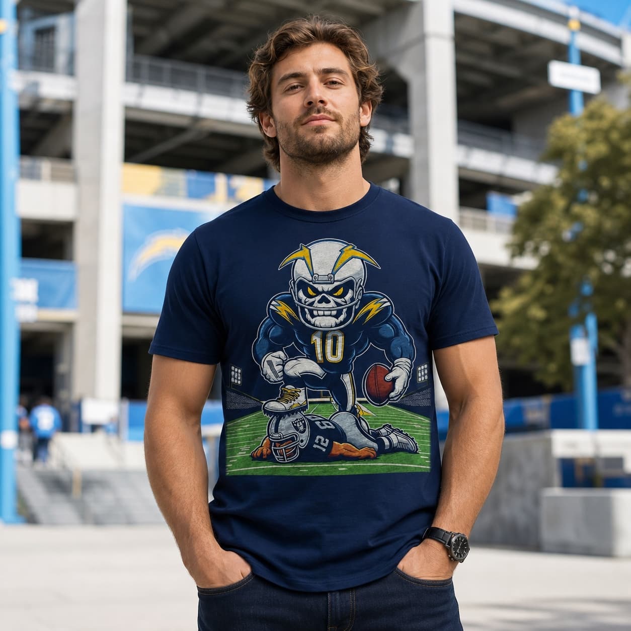 Los Angeles Chargers vs. Las Vegas Raiders Retro Rivalry Boltman Football Artwork Shirt