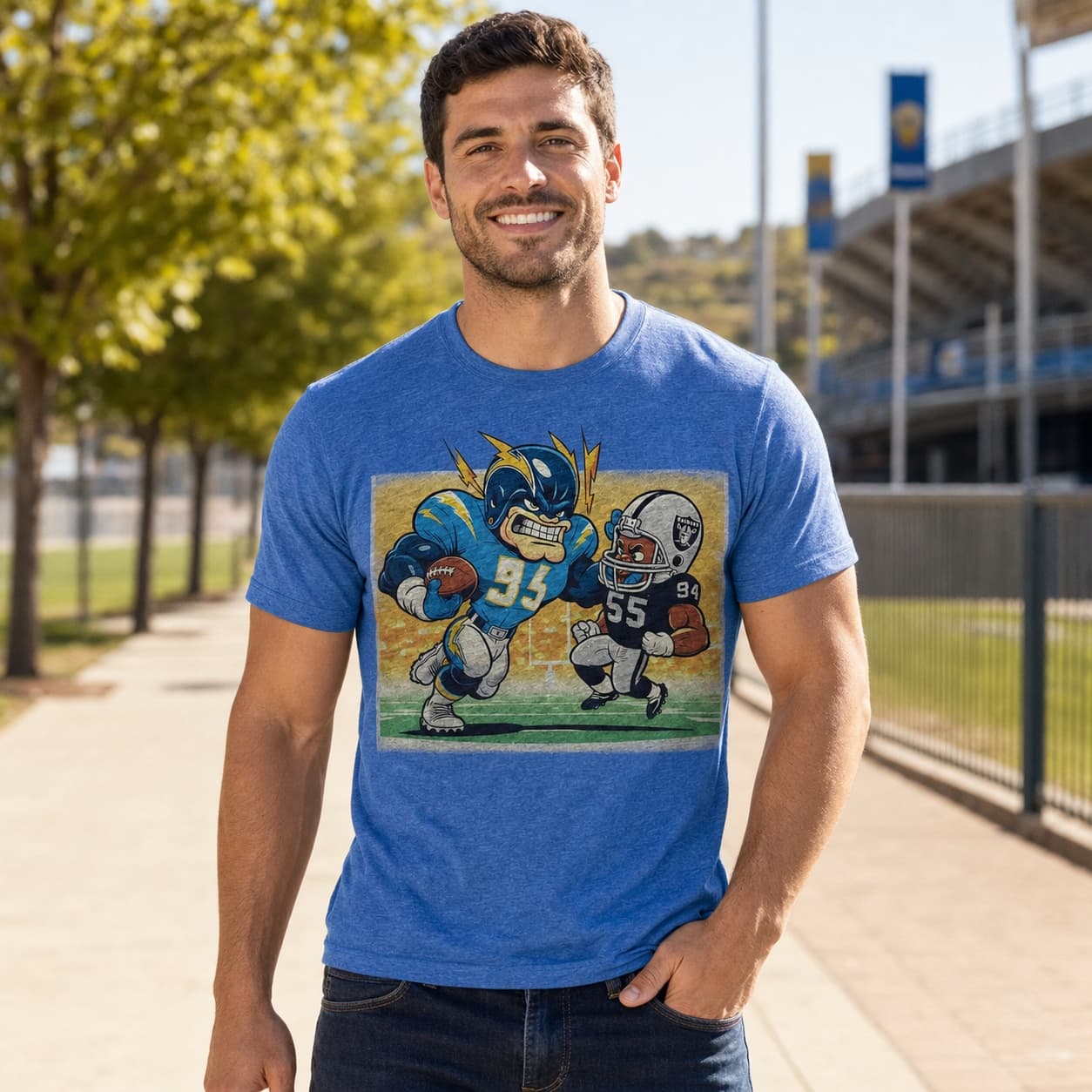 Los Angeles Chargers vs. Las Vegas Raiders Retro Rivalry Boltman Mascot Football Artwork Shirt
