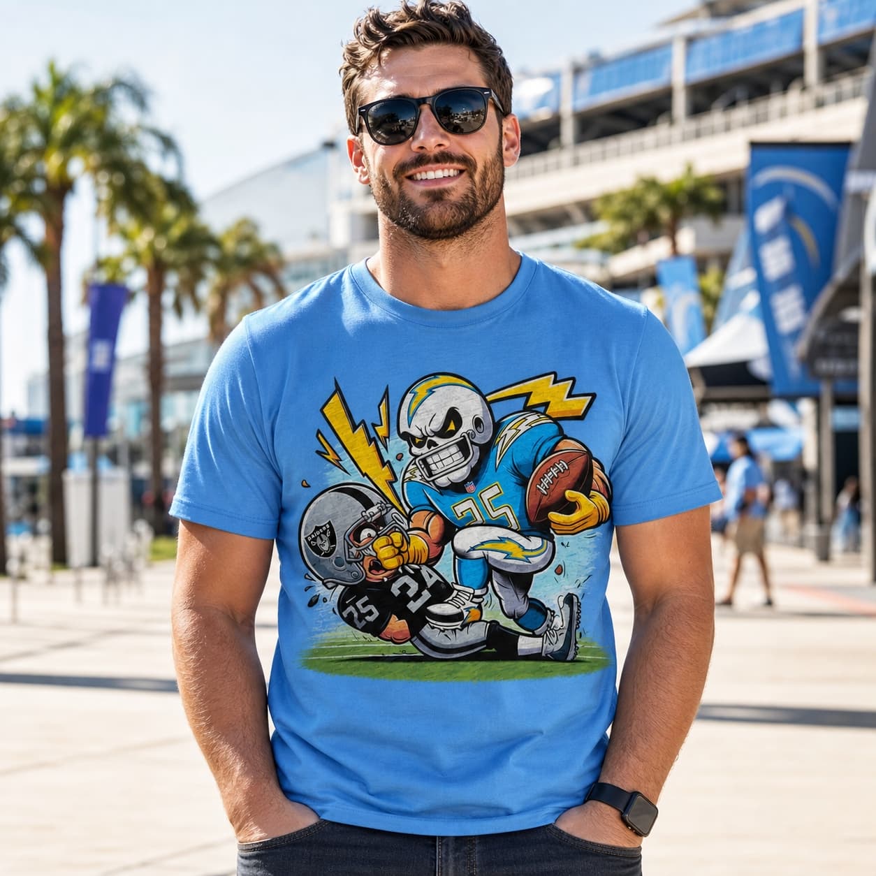 Los Angeles Chargers vs. Las Vegas Raiders Retro Rivalry Football Mascot Artwork Shirt