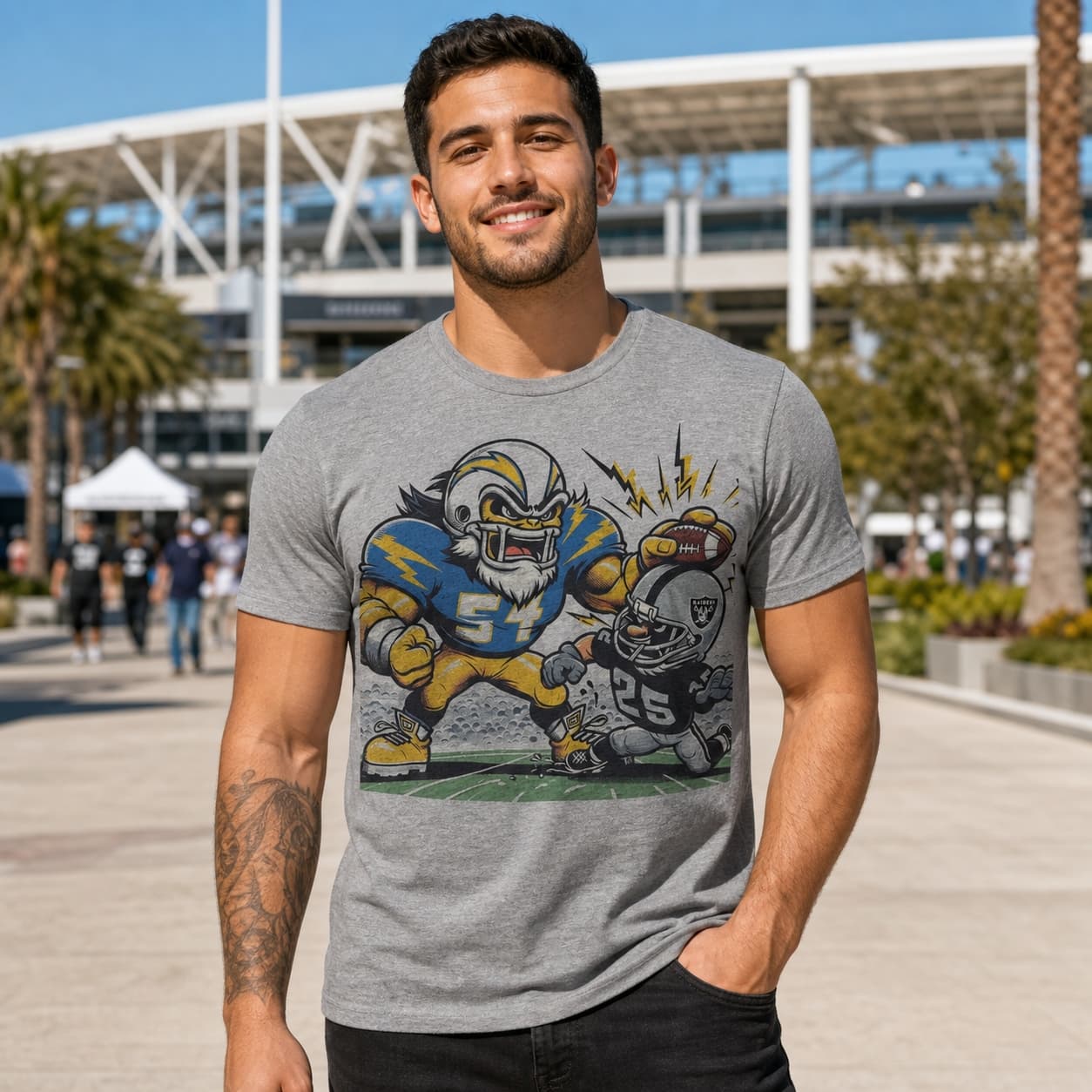 Los Angeles Chargers vs. Las Vegas Raiders Retro Rivalry Spike Football Artwork Shirt
