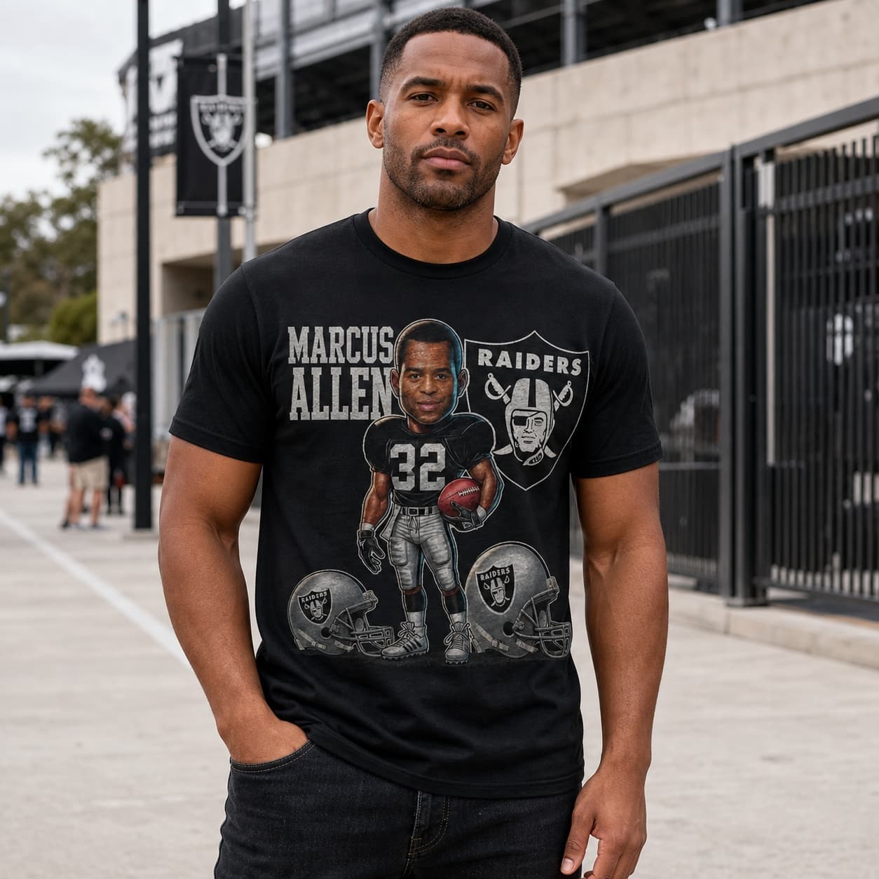 Los Angeles Raiders Marcus Allen Exclusive Retro Football 1982 Artwork Shirt