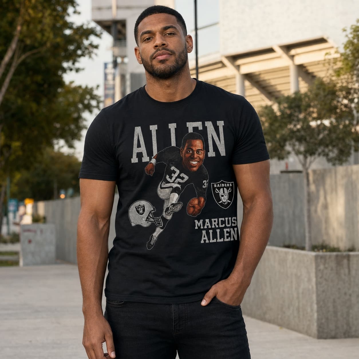 Los Angeles Raiders Marcus Allen Retro Football 1985 Artwork Shirt