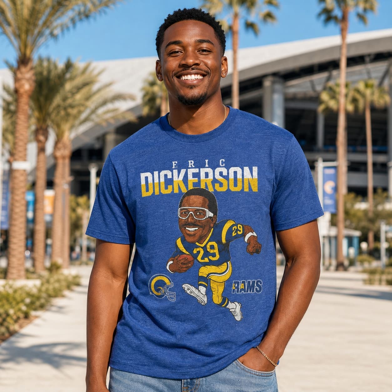 Los Angeles Rams Eric Dickerson Exclusive Retro Football 1984 Artwork Heather T-Shirt