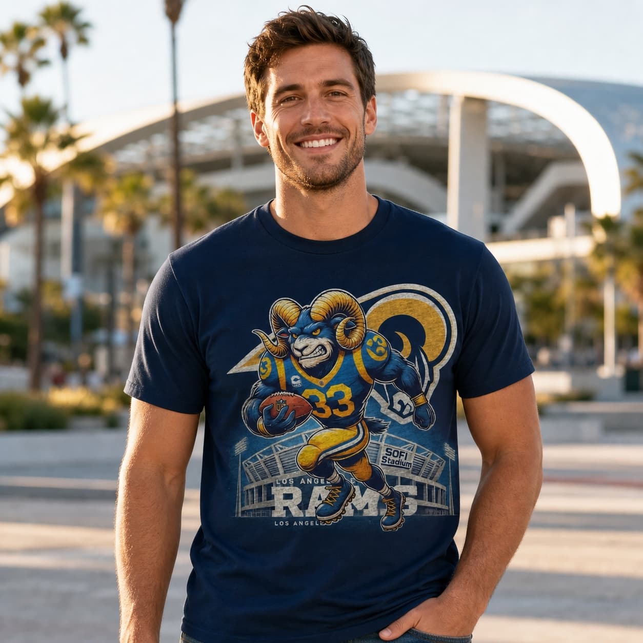 Los Angeles Rams Exclusive Retro Football Rampage Artwork Shirt