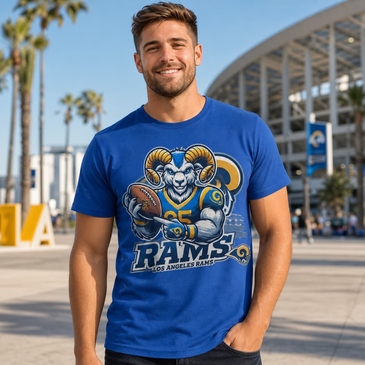 Los Angeles Rams Exclusive Retro Football Rampage Mascot Artwork Shirt